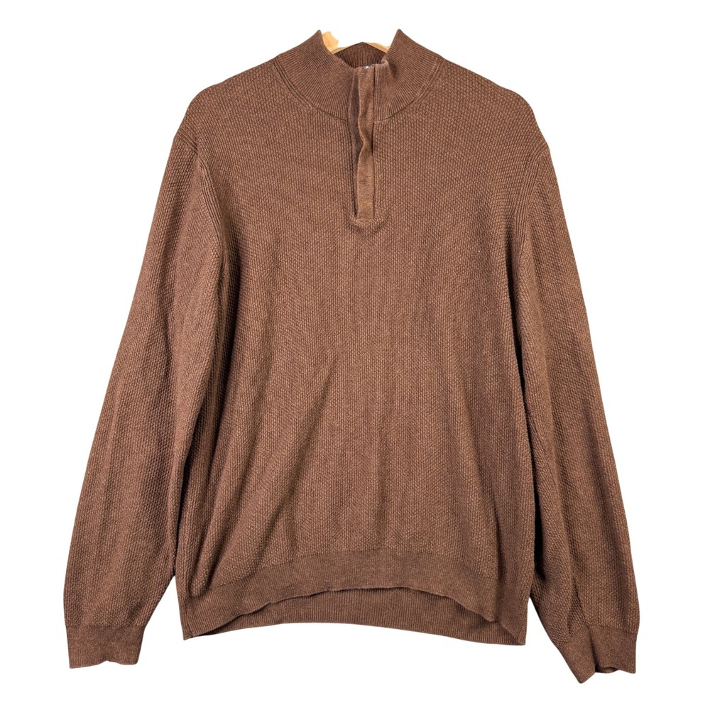 Massimo Dutti Mens Size XL Brown Cotton Cashmere Quarter Zip Textured Sweater